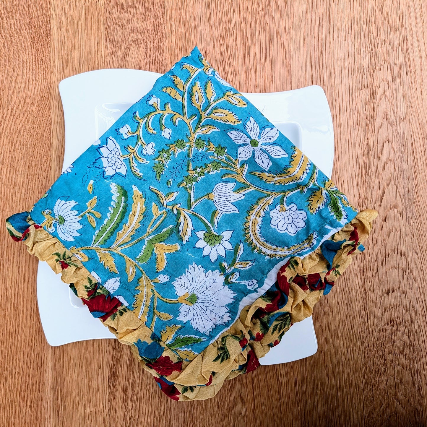 Block Print Napkins with Upcycled Sari Border