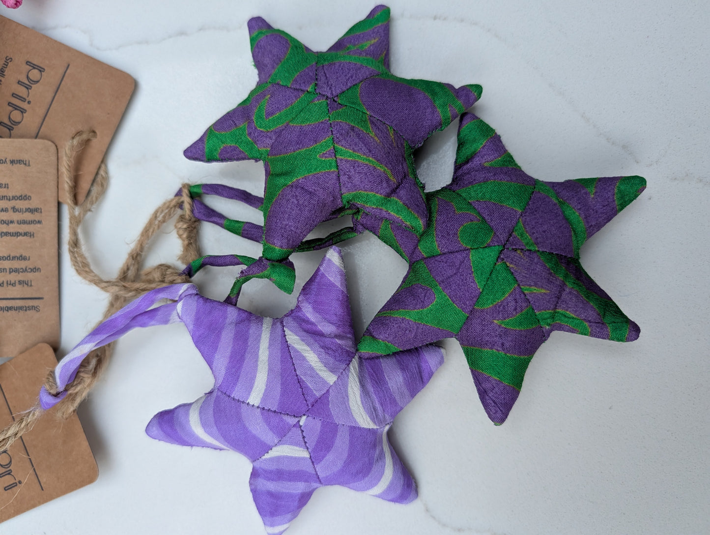 Upcycled Sari Hanging Star Decorations