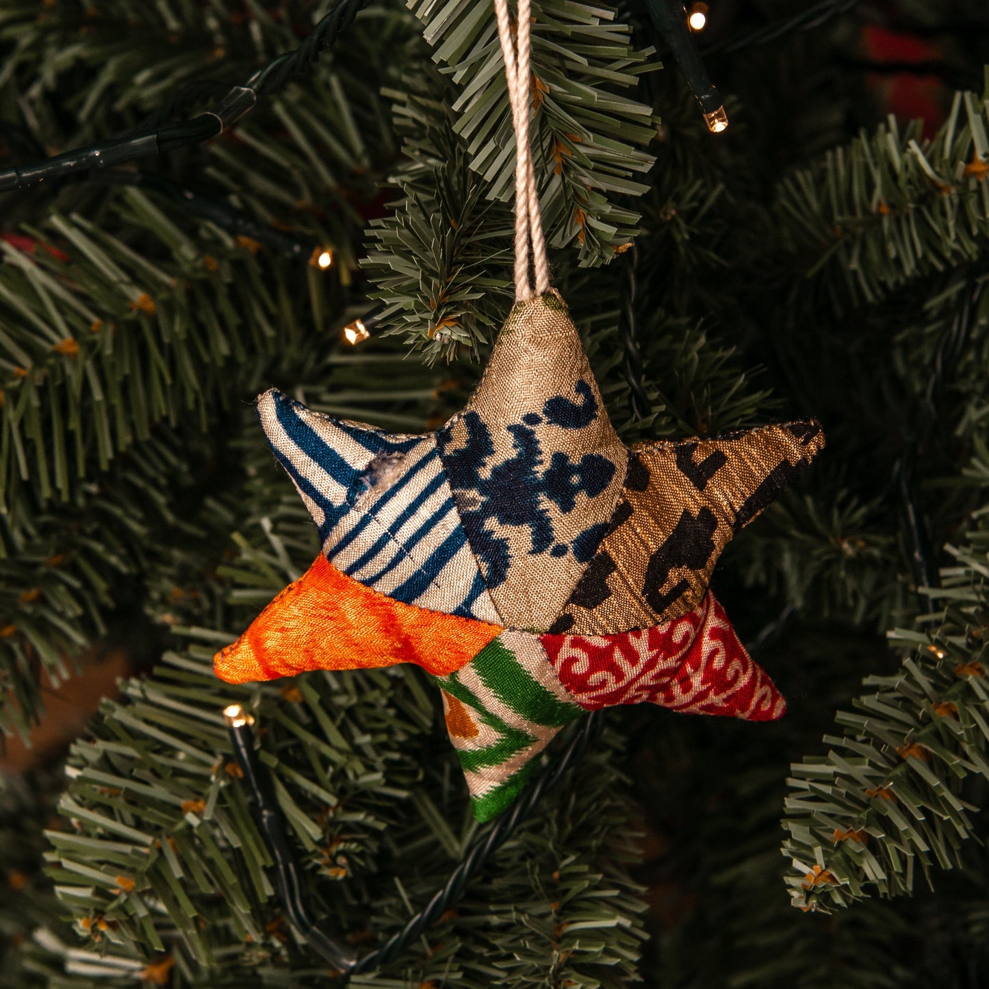 Upcycled Sari Hanging Star Decorations