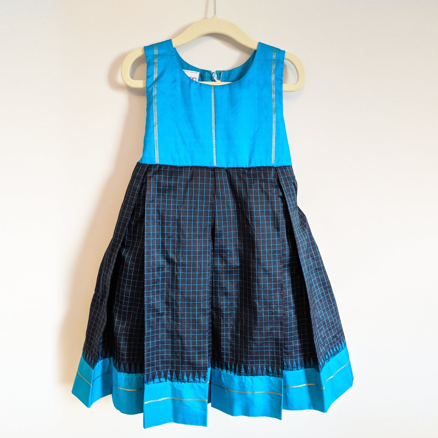 Blue Pleated Silk Girls Dress 6-7