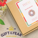 Sari Wreath Kit packaging with 'priPri' branding on a textured surface with flowers.