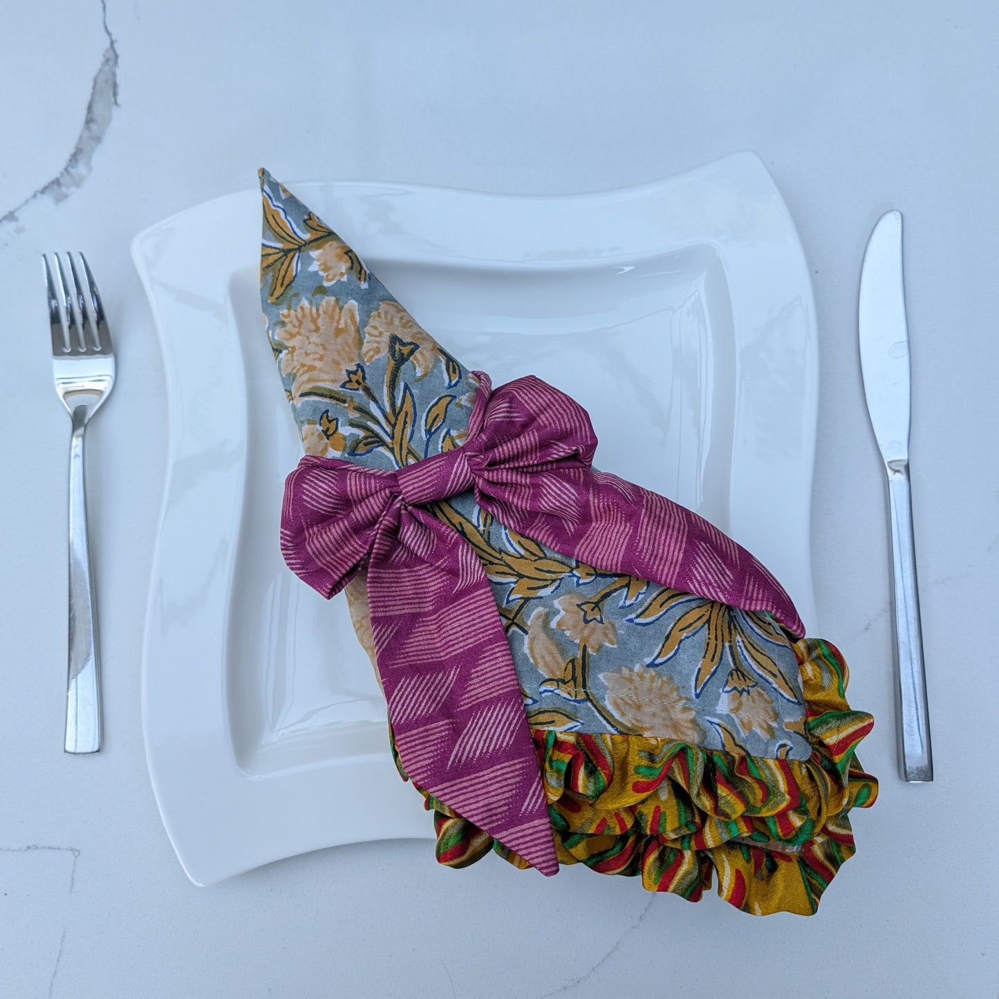 Block Print Napkins with Sari Border