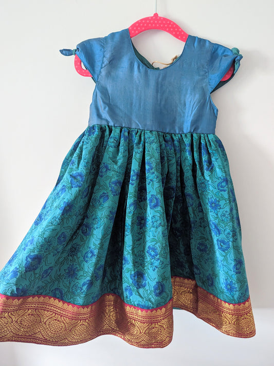 Silk Teal Girls Party Dress