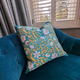 Block Print Cushion with Upcycled Sari Border (45x45cm)