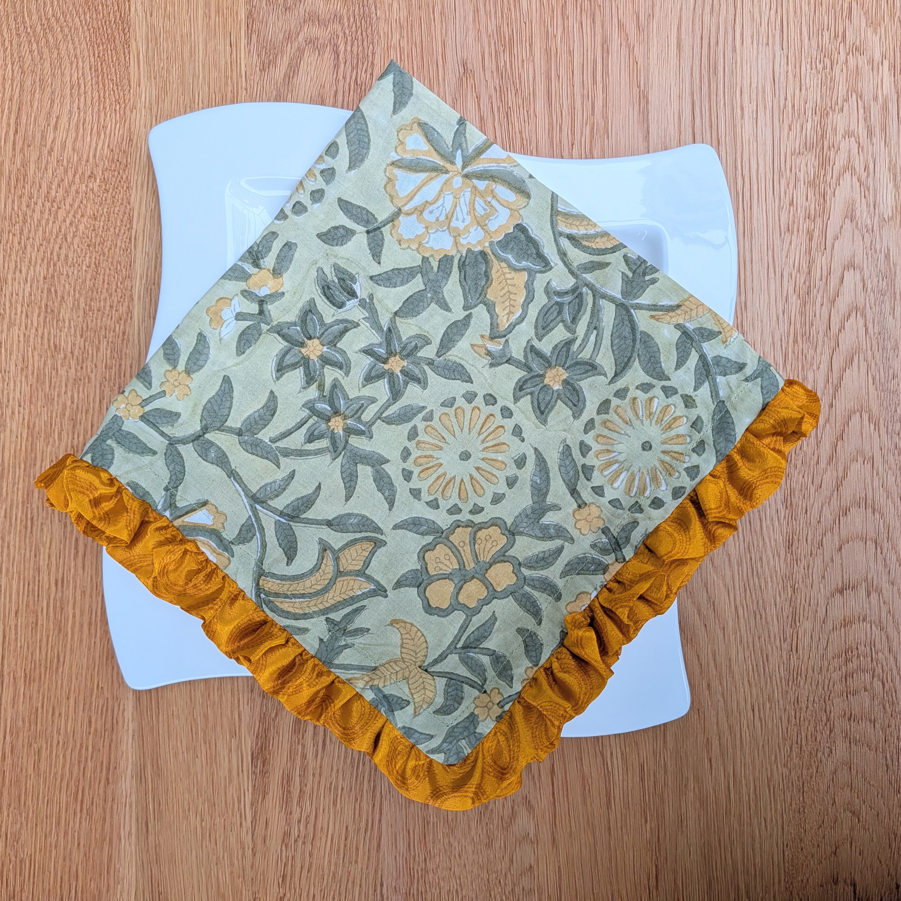 Block Print Napkins with Upcycled Sari Border