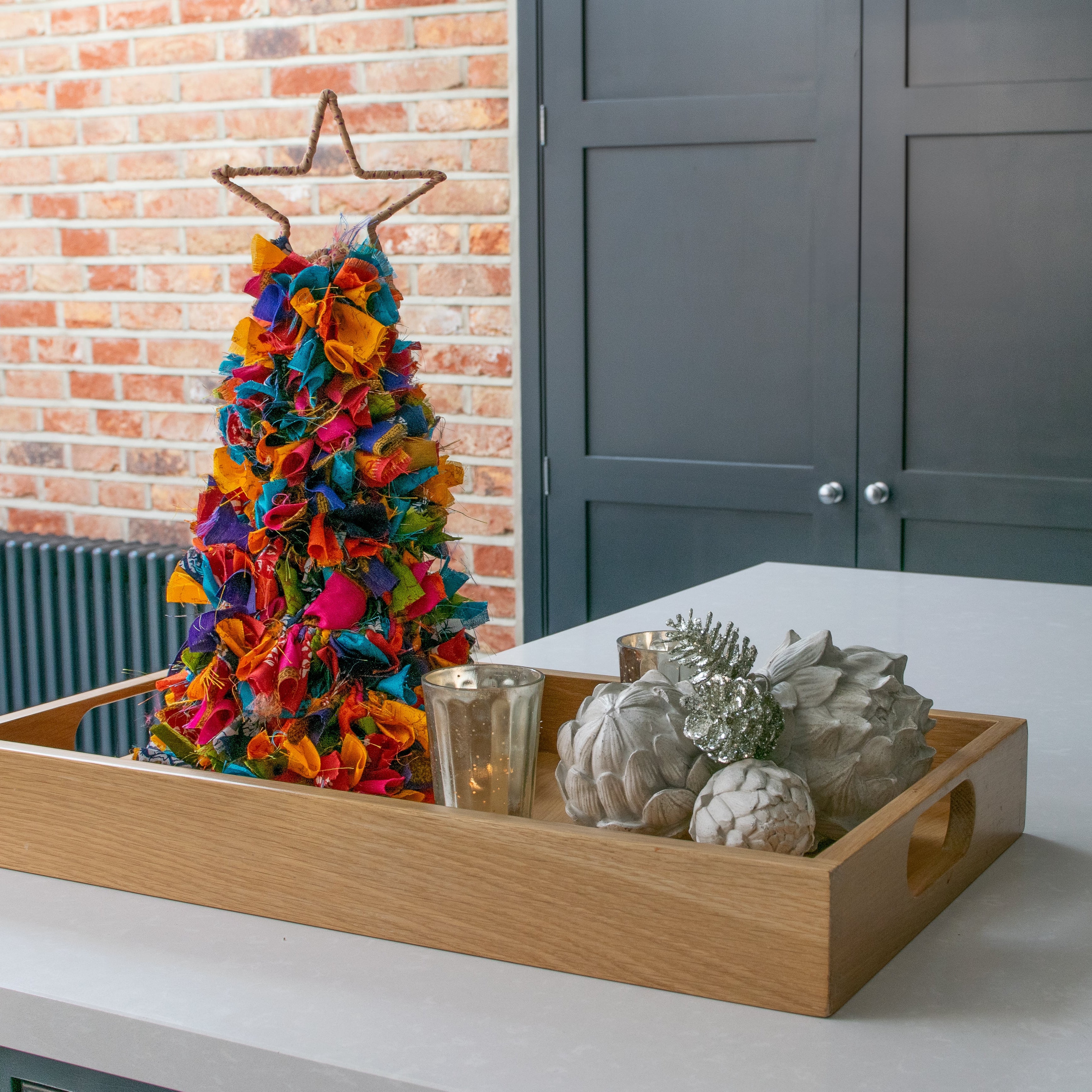 Upcycled Sari Patchwork & Rag Tabletop Trees