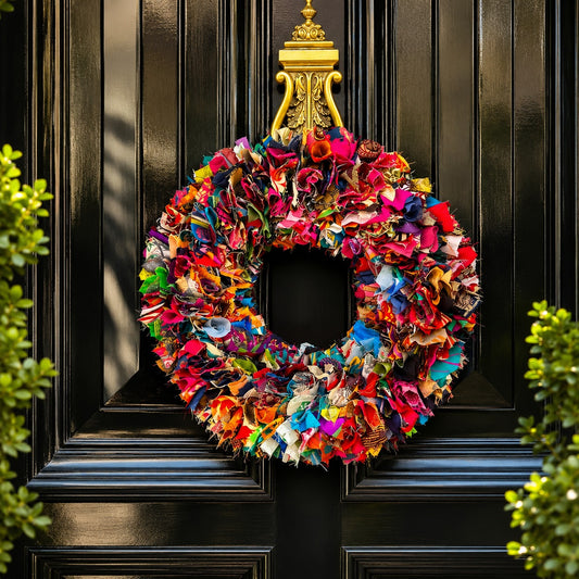 Handmade Upcycled Sari Rag Wreath