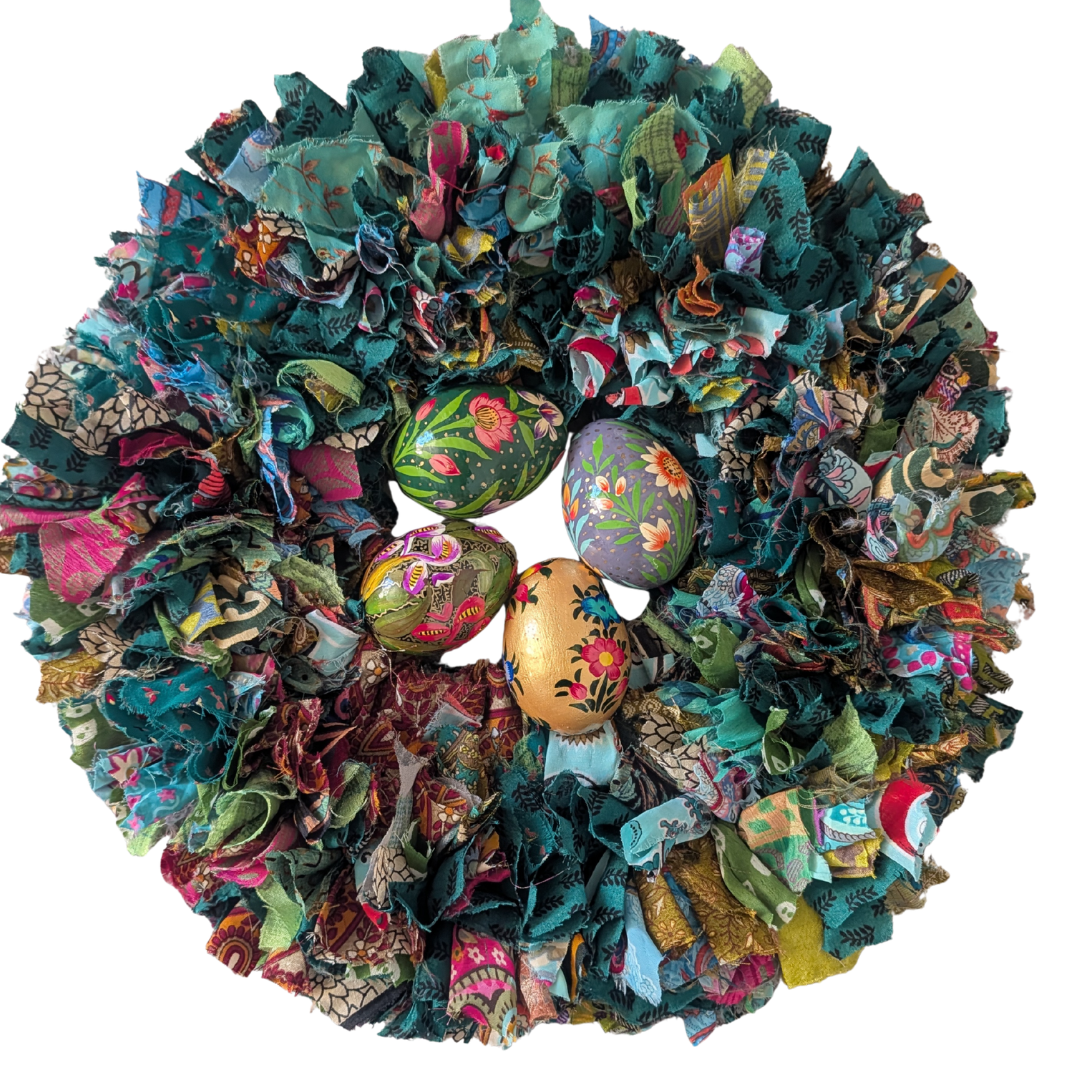 Handmade Upcycled Sari Rag Wreath