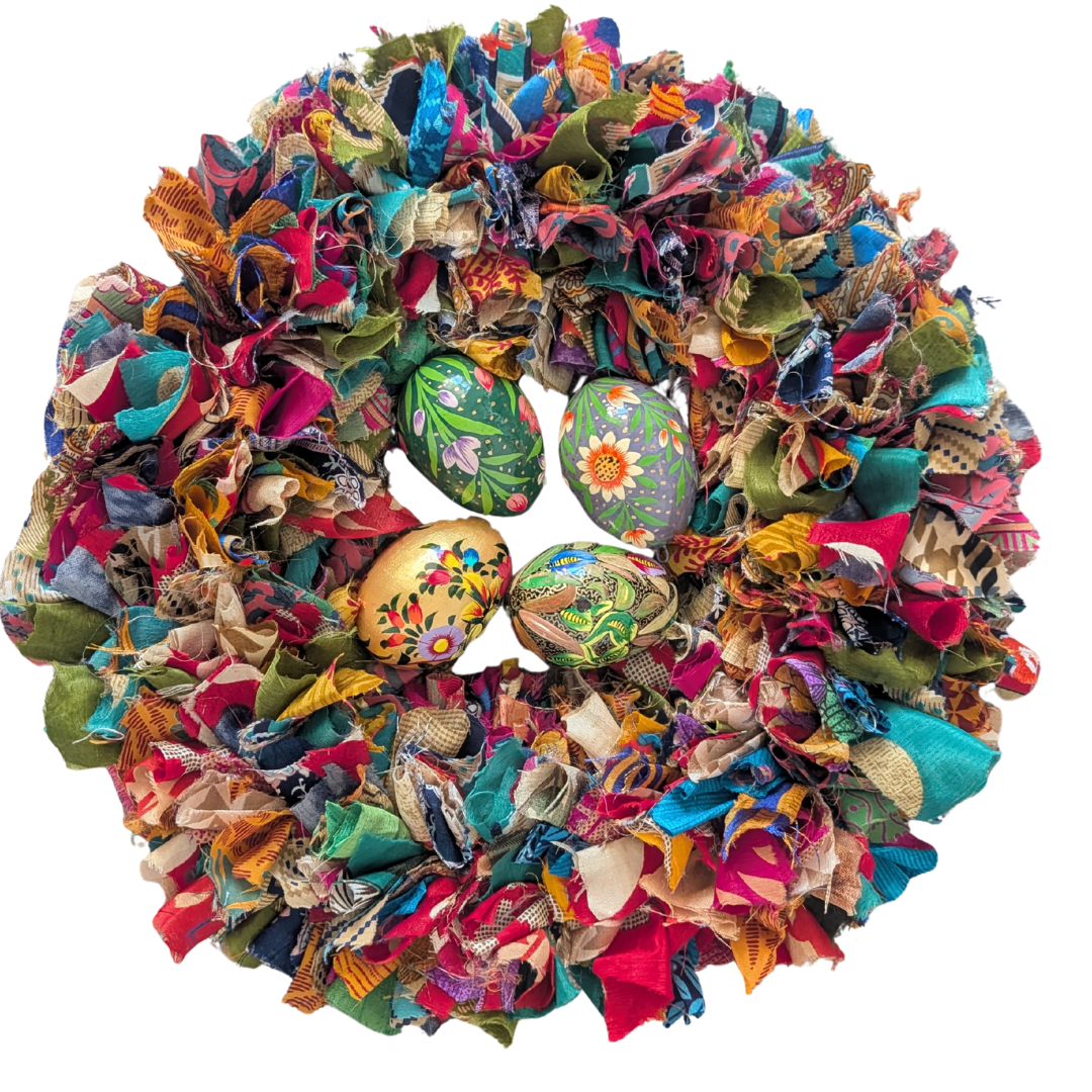 Handmade Upcycled Sari Rag Wreath