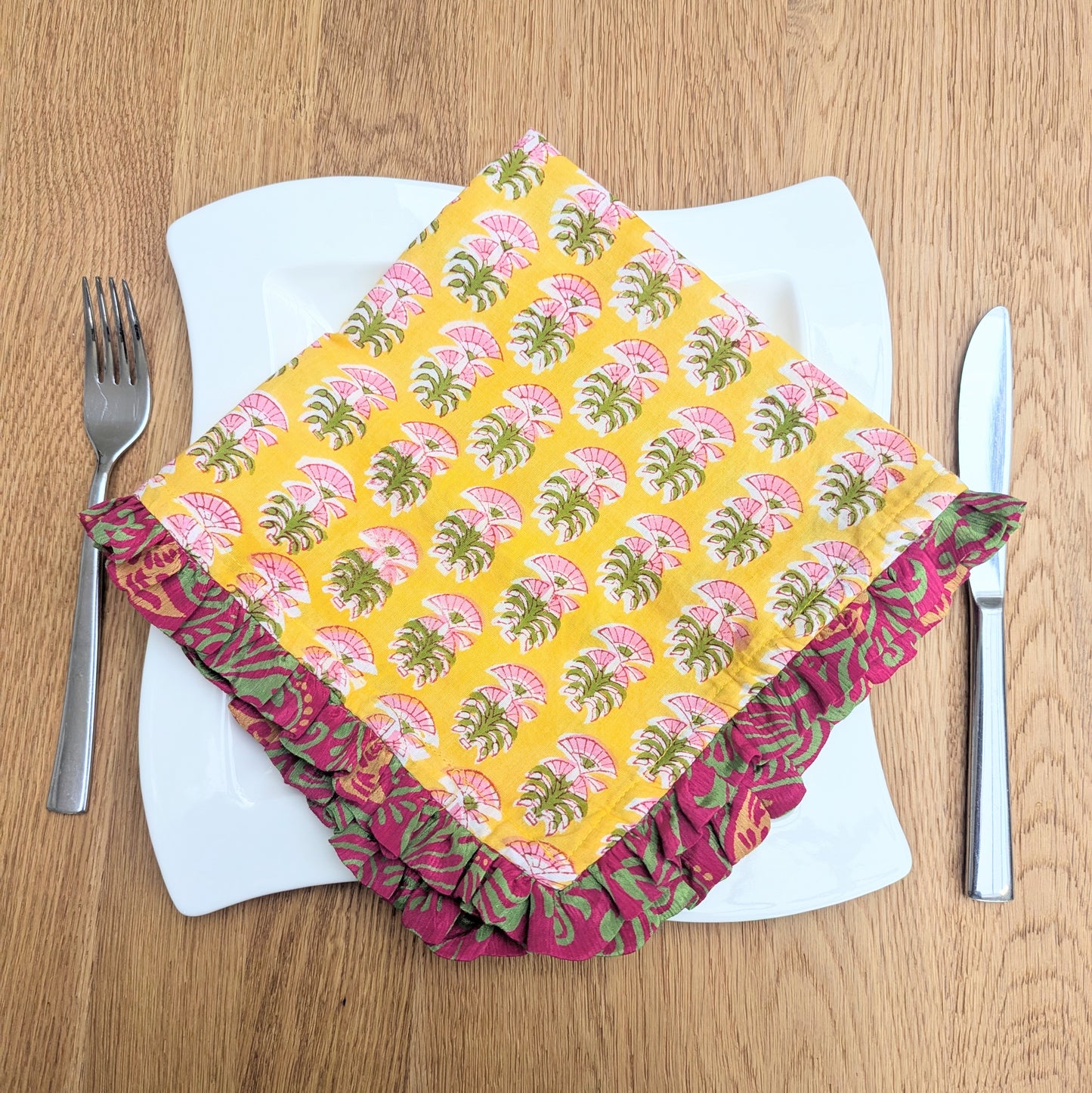 Block Print Napkins with Upcycled Sari Border