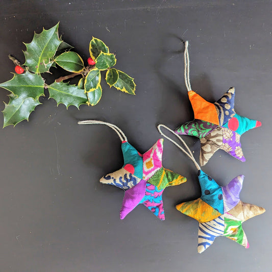 Upcycled Sari Hanging Star Decorations