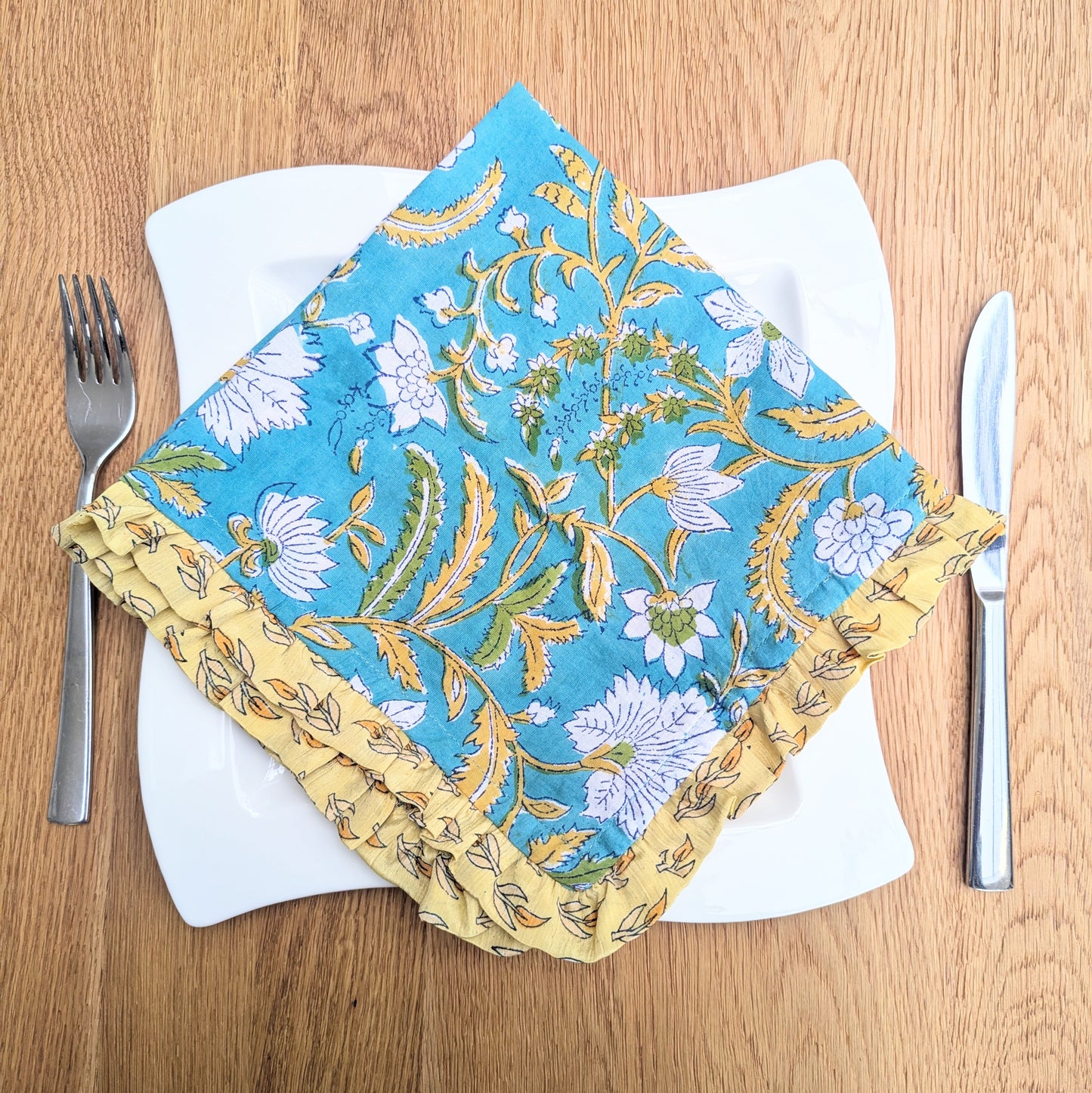 Block Print Napkins with Upcycled Sari Border