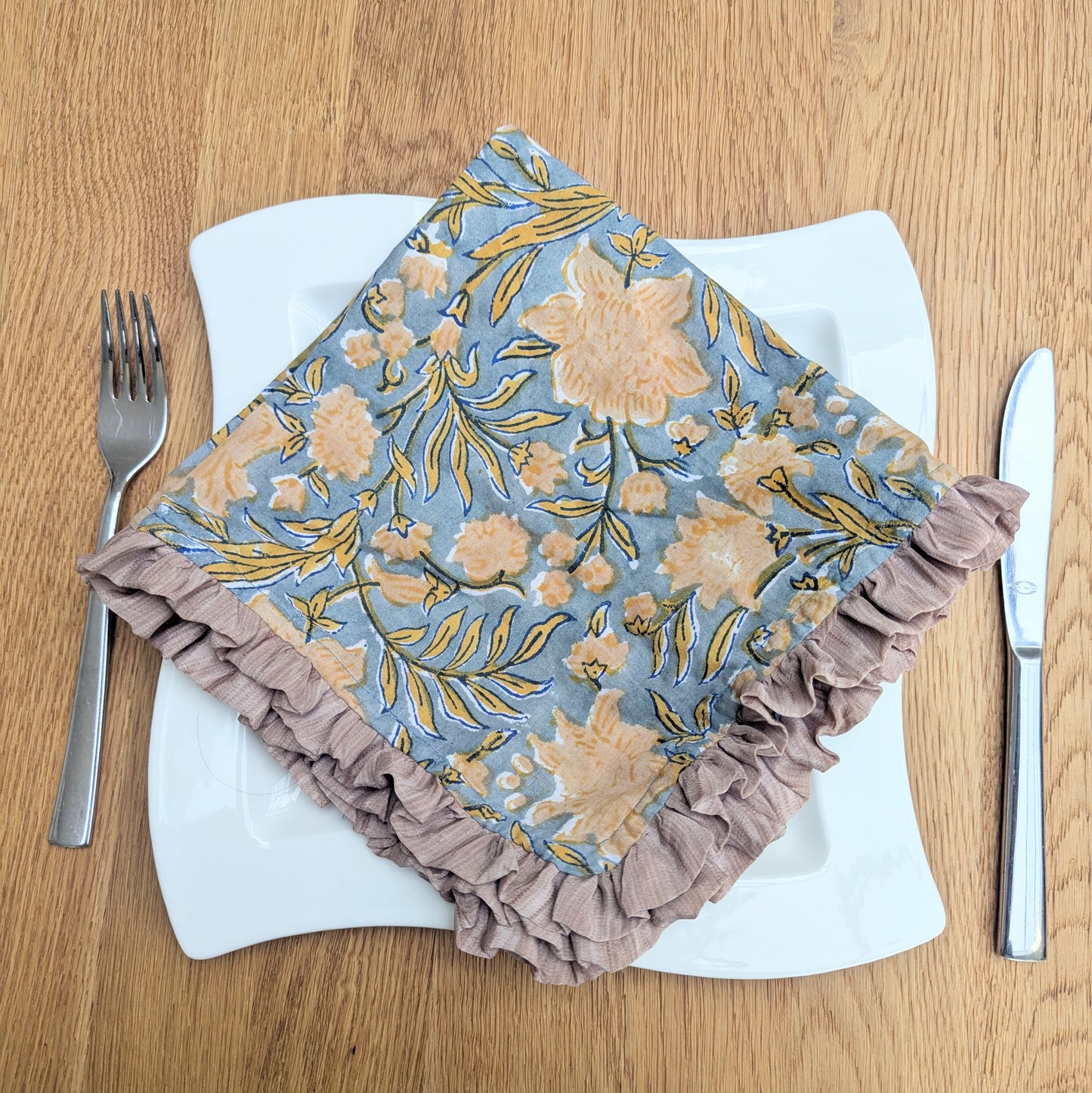 Block Print Napkins with Upcycled Sari Border