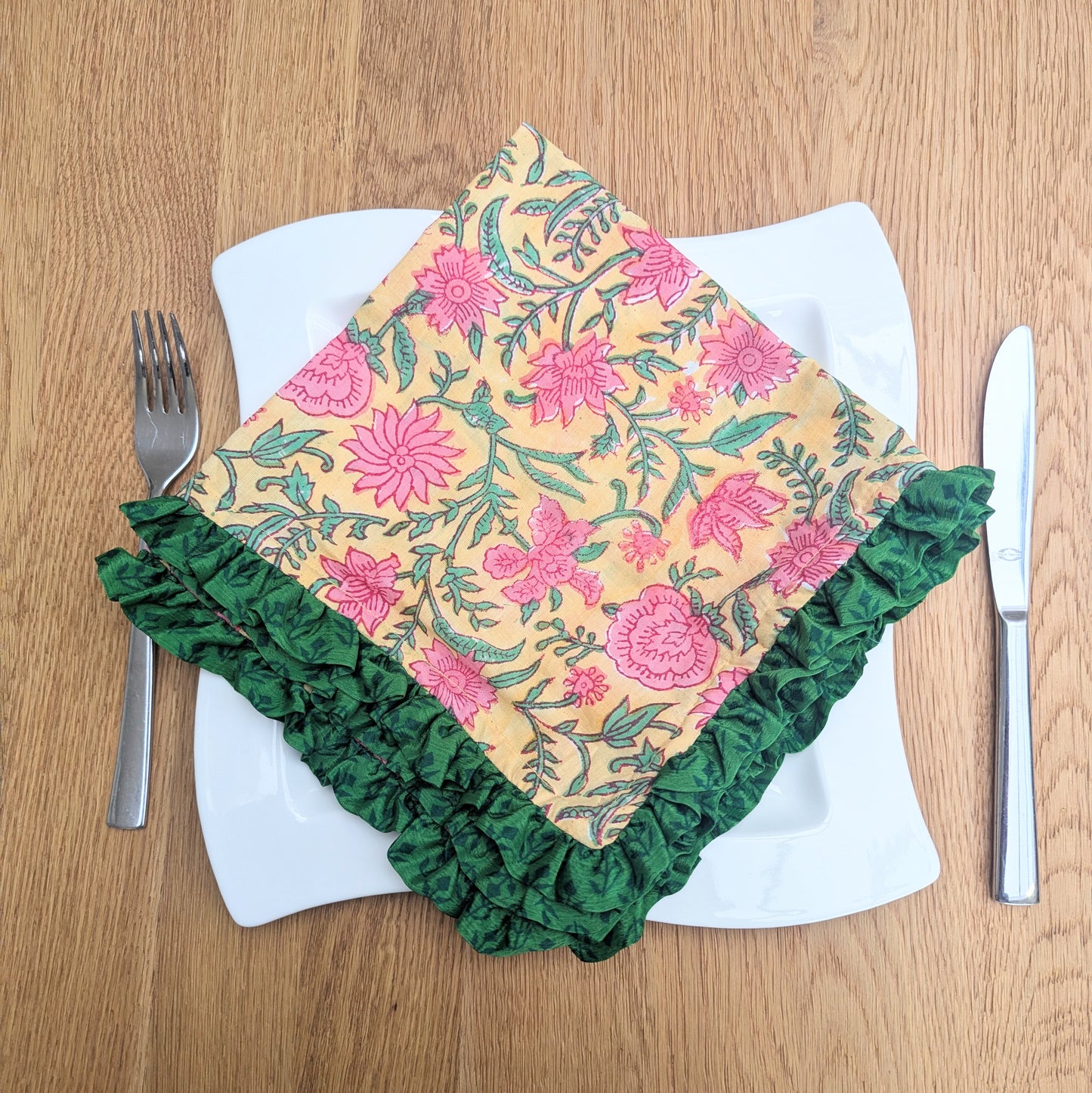 Block Print Napkins with Upcycled Sari Border
