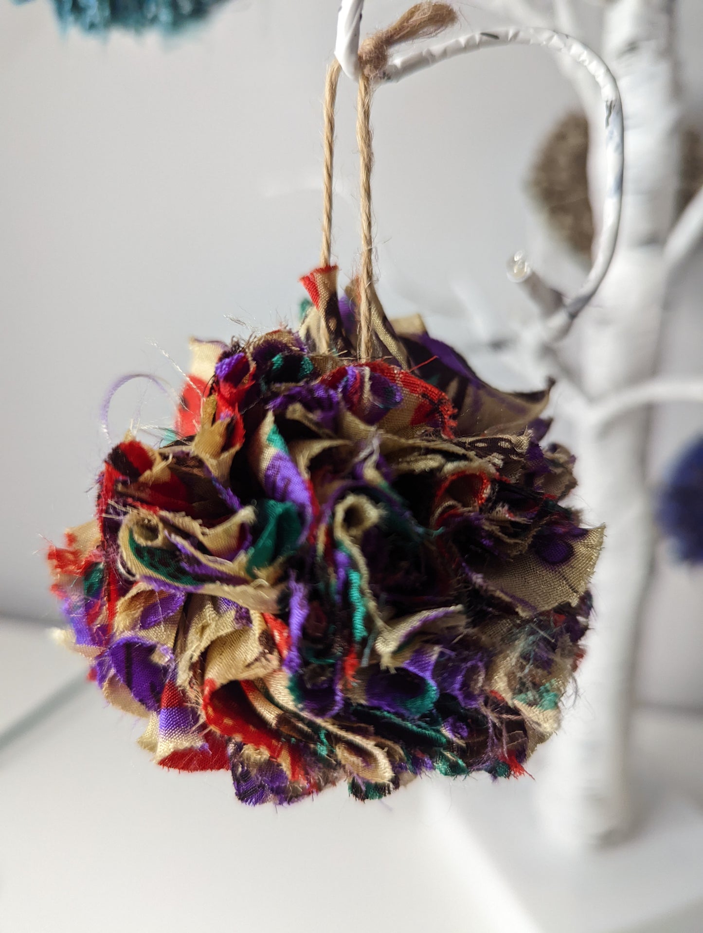 Upcycled Sari Pom Pom Baubles 3 pack