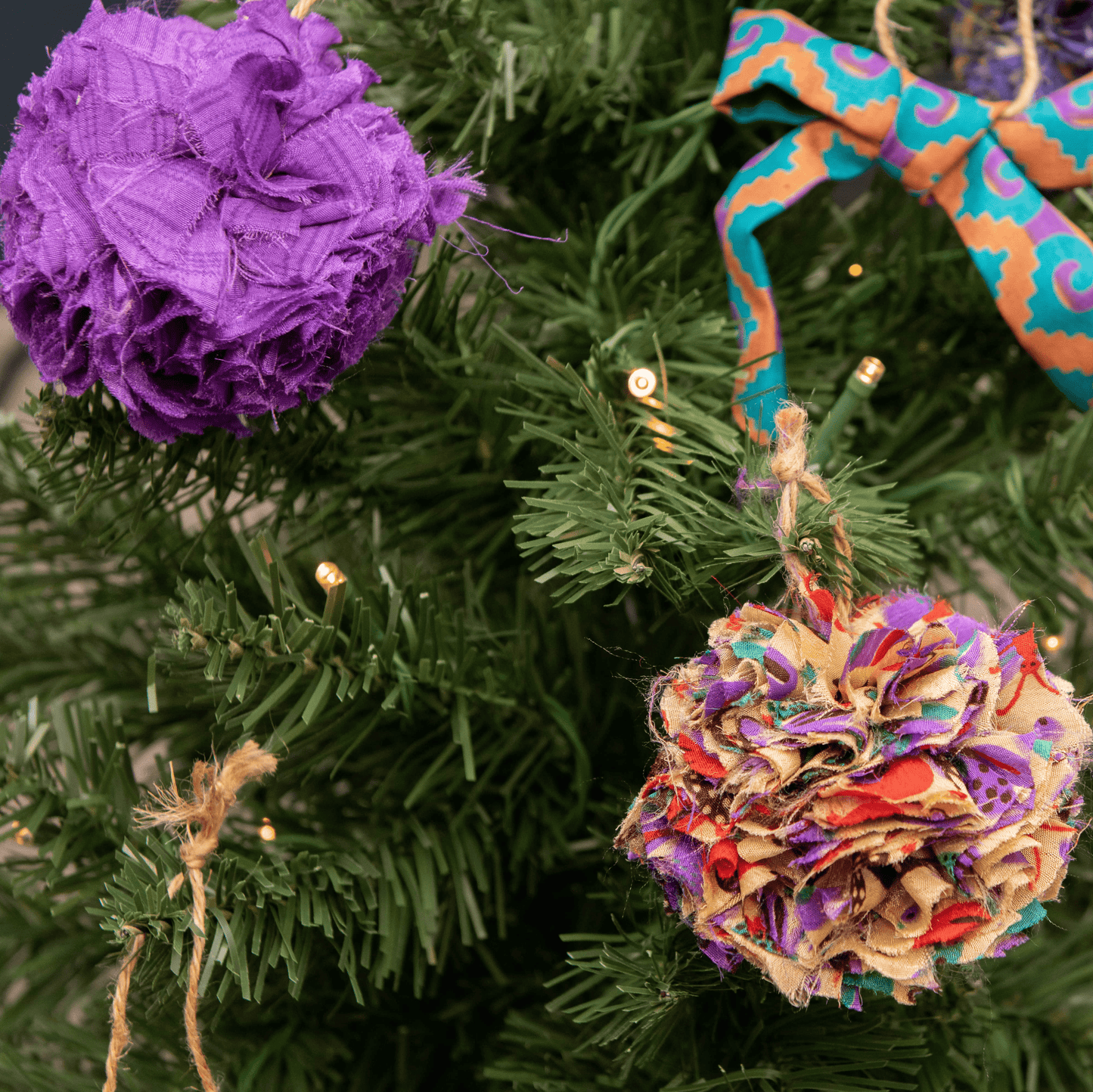 Upcycled Sari Pom Pom Baubles 3 pack