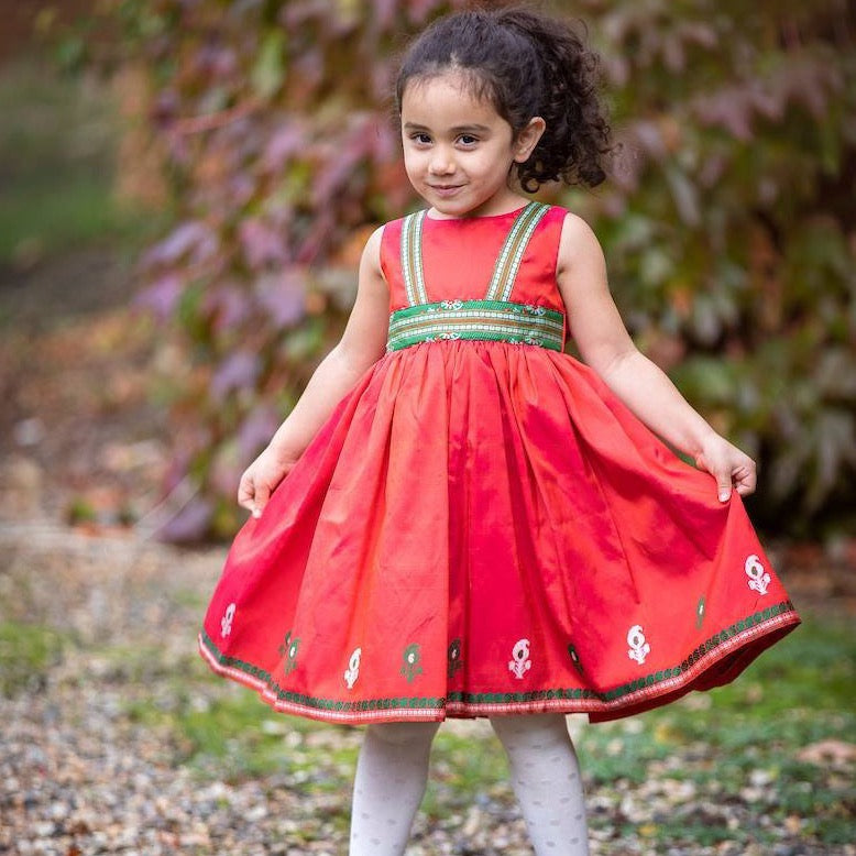 Pure Silk Red Girls Party Dress