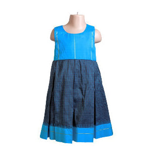 Blue Pleated Silk Girls Dress 6-7